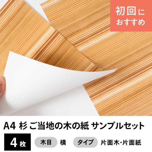 画像1: 杉 ご当地（地域指定）の木の紙 サンプルセット（片面木・片面紙A4サイズ4枚） (1)